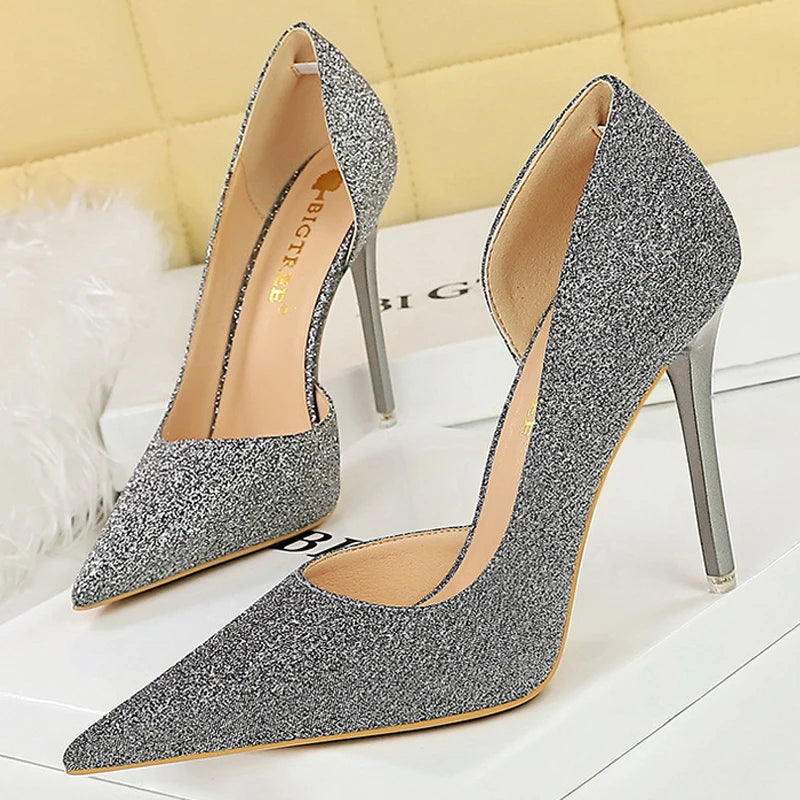Y2K Fashion Retro Sequin High Heels - Pointed Stiletto Pumps for Party & Night Out