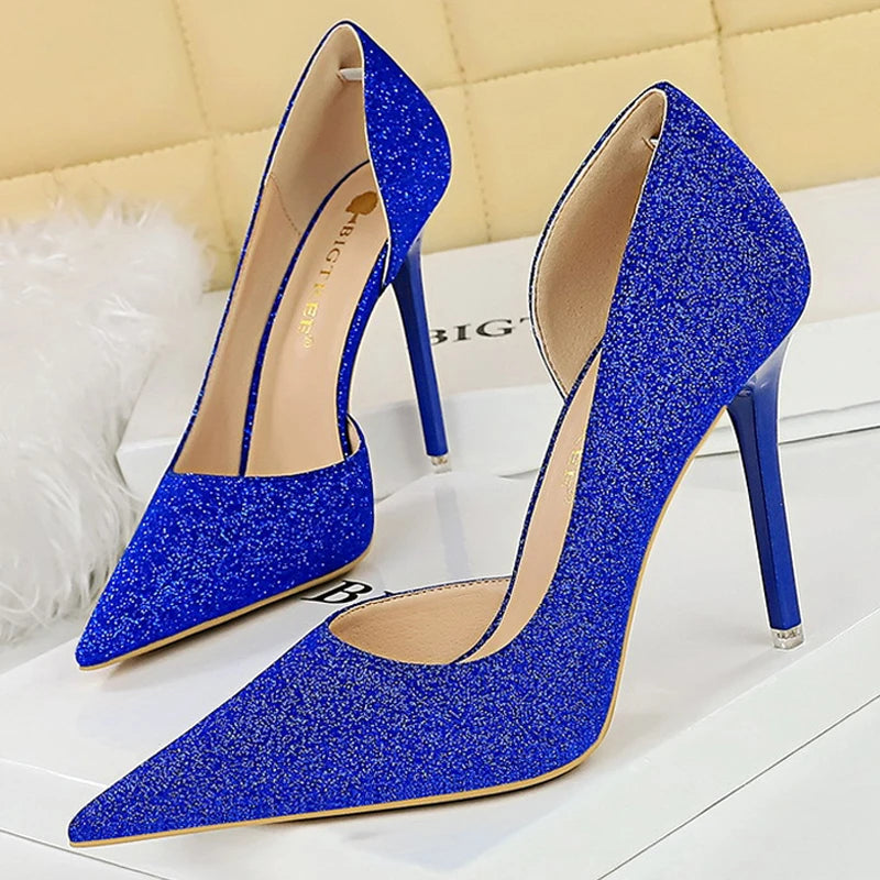 Y2K Fashion Retro Sequin High Heels - Pointed Stiletto Pumps for Party & Night Out