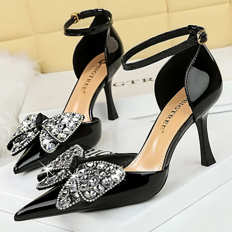 Y2K Fashion Rhinestone Bowknot High Heels Sandals - Cute Summer Pumps for Coquette Aesthetic