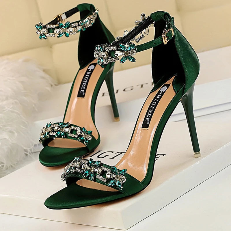 Y2K Fashion Rhinestone Open Toe Sandals - Sexy High Heels for Grunge & Coquette Aesthetic