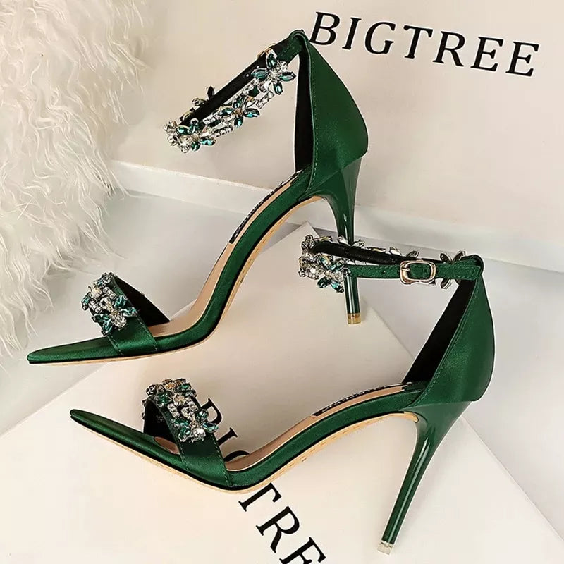 Y2K Fashion Rhinestone Open Toe Sandals - Sexy High Heels for Grunge & Coquette Aesthetic