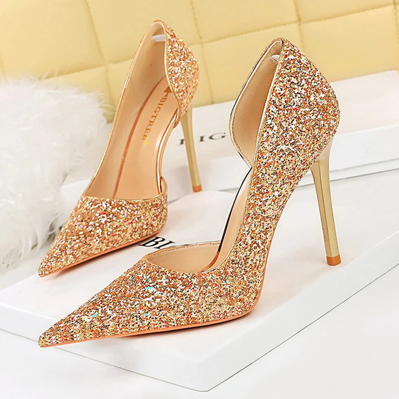 Y2K Fashion Sequin High Heels - Stiletto Wedding Shoes for Grunge Aesthetic & Coquette Style