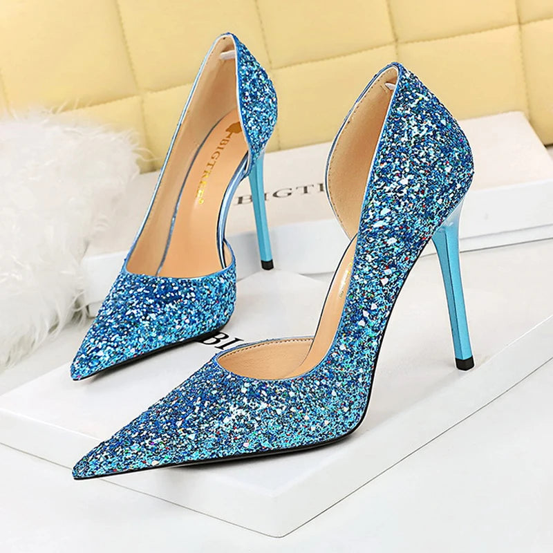 Y2K Fashion Sequin High Heels - Stiletto Wedding Shoes for Grunge Aesthetic & Coquette Style