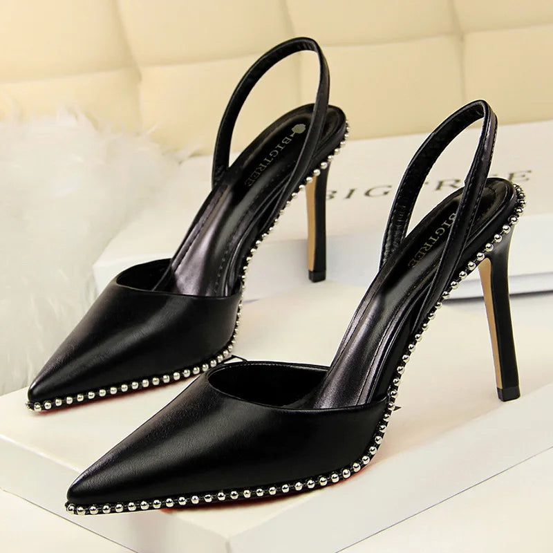 Y2K Fashion Sexy Rivet High Heels - 9cm PU Leather Pumps for Grunge & Coquette Aesthetic