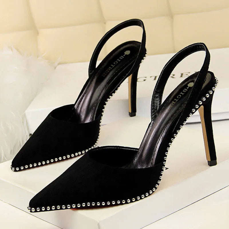 Y2K Fashion Sexy Rivet High Heels - 9cm PU Leather Pumps for Grunge & Coquette Aesthetic