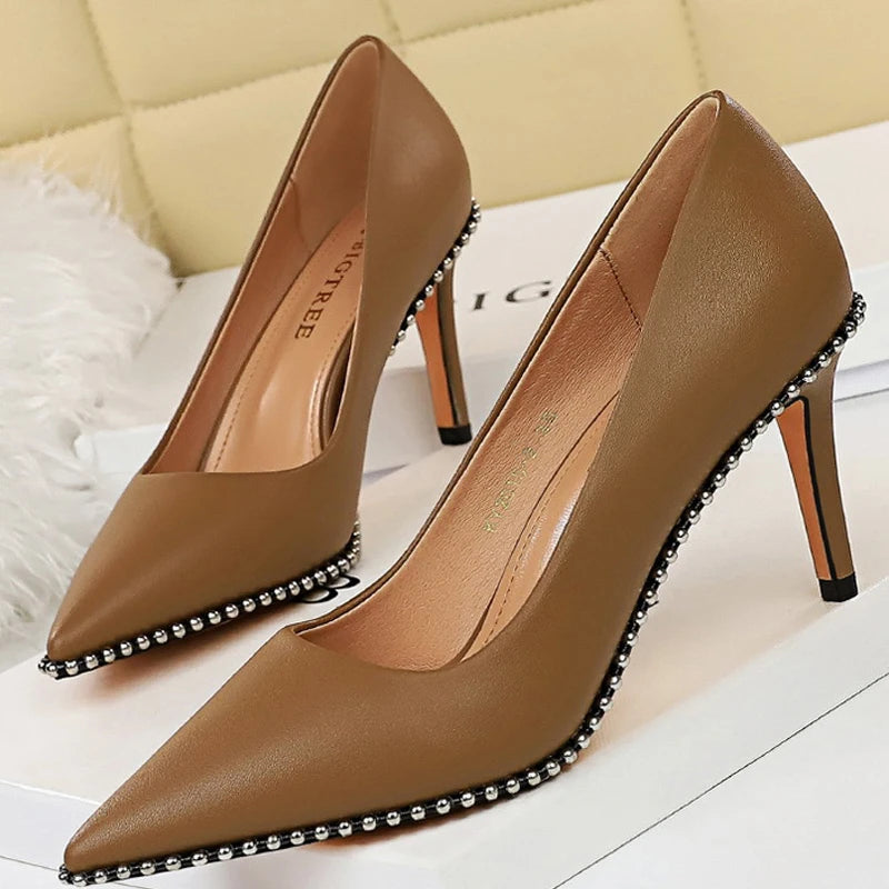 Y2K Fashion Sexy Rivet High Heels Stiletto Pumps - Cute Party Shoes in PU Leather