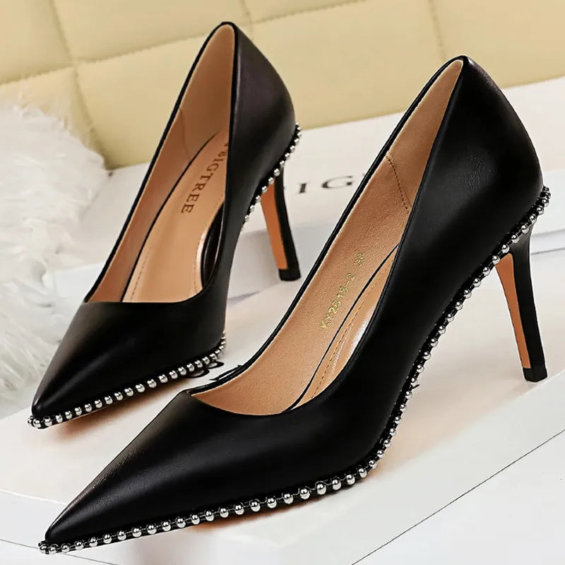 Y2K Fashion Sexy Rivet High Heels Stiletto Pumps - Cute Party Shoes in PU Leather