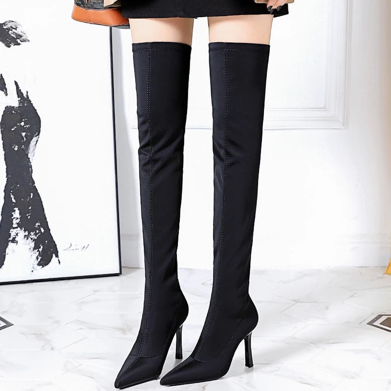 Y2K Fashion Slim Fitting Knee Length Boots - Sexy High Heels for Grunge & Coquette Aesthetic