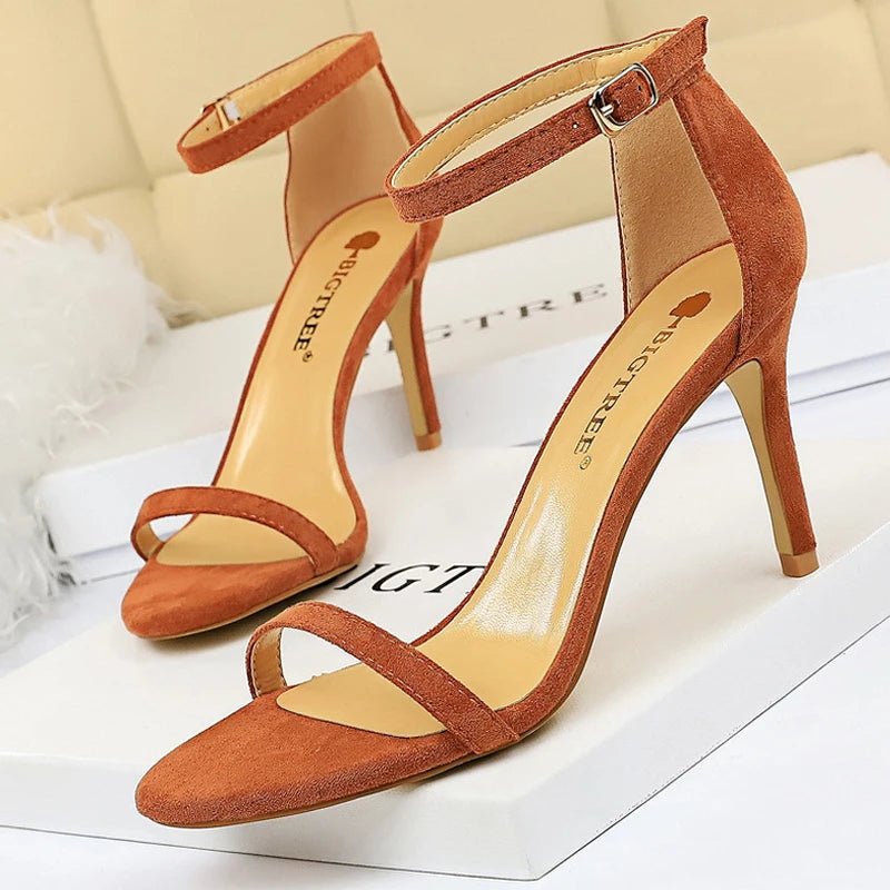 Y2K Fashion Suede Hollow High Heels Stiletto Sandals - Cute Summer Footwear for Aesthetic Outfits