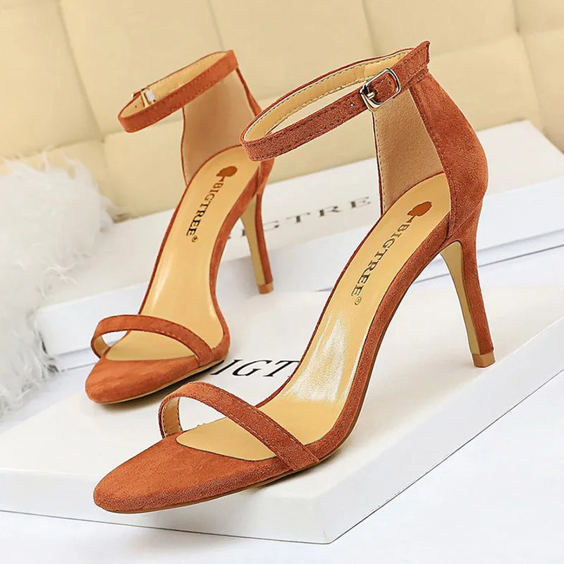 Y2K Fashion Suede Open Toe Heels - Sexy Party Pumps for Grunge Aesthetic & Coquette Style