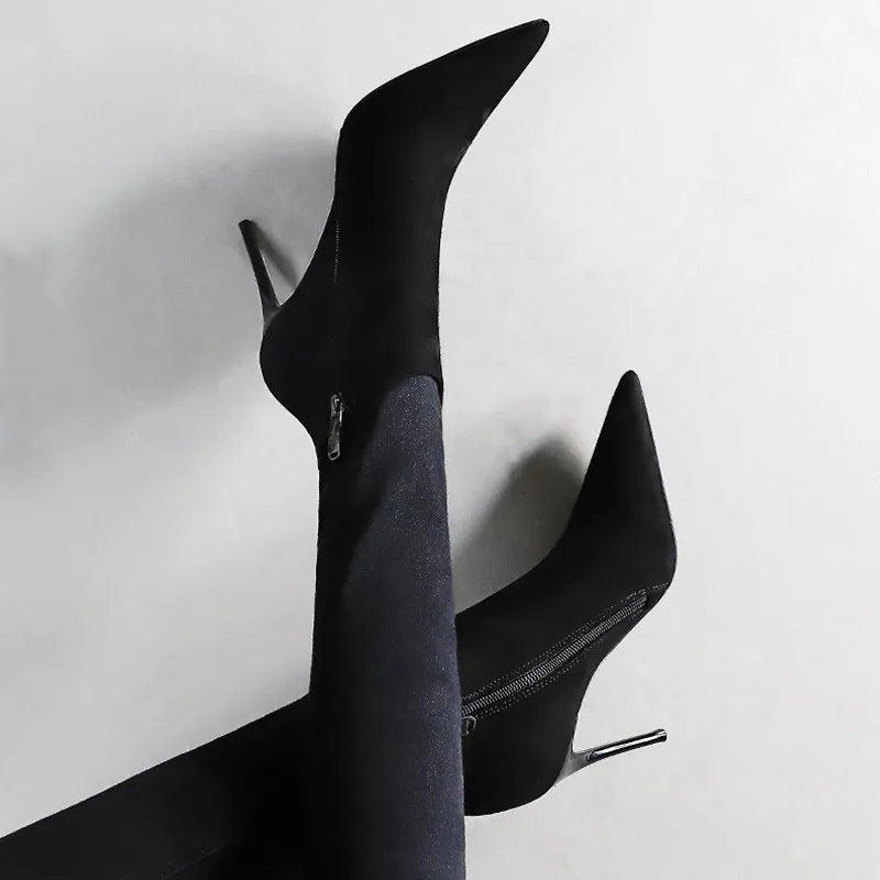 Y2K Fashion Suede Pointed Ankle Boots - Sexy Fall Winter Grunge Aesthetic Footwear