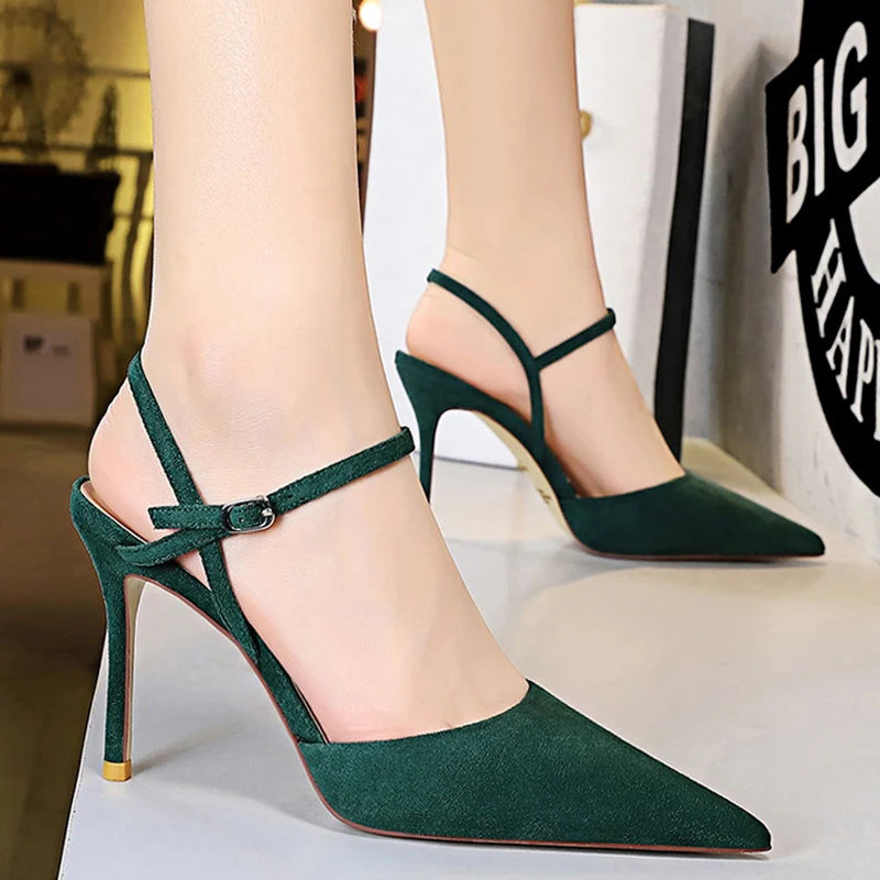 Y2K Fashion Suede Pointed Toe High Heels - Summer Hollow Out Sandals for Grunge Aesthetic