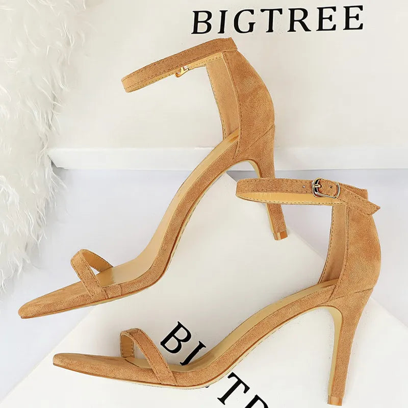 Y2K Fashion Suede Summer Sandals - Sexy High Heels, 8-11cm Stilettos, Peep Toe Aesthetic