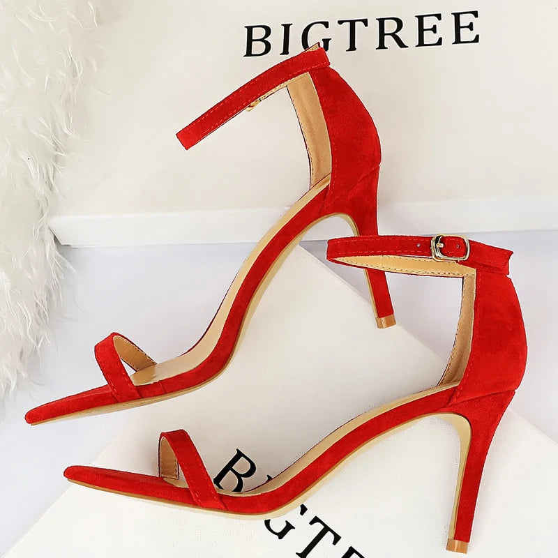Y2K Fashion Suede Summer Sandals - Sexy High Heels, 8-11cm Stilettos, Peep Toe Aesthetic