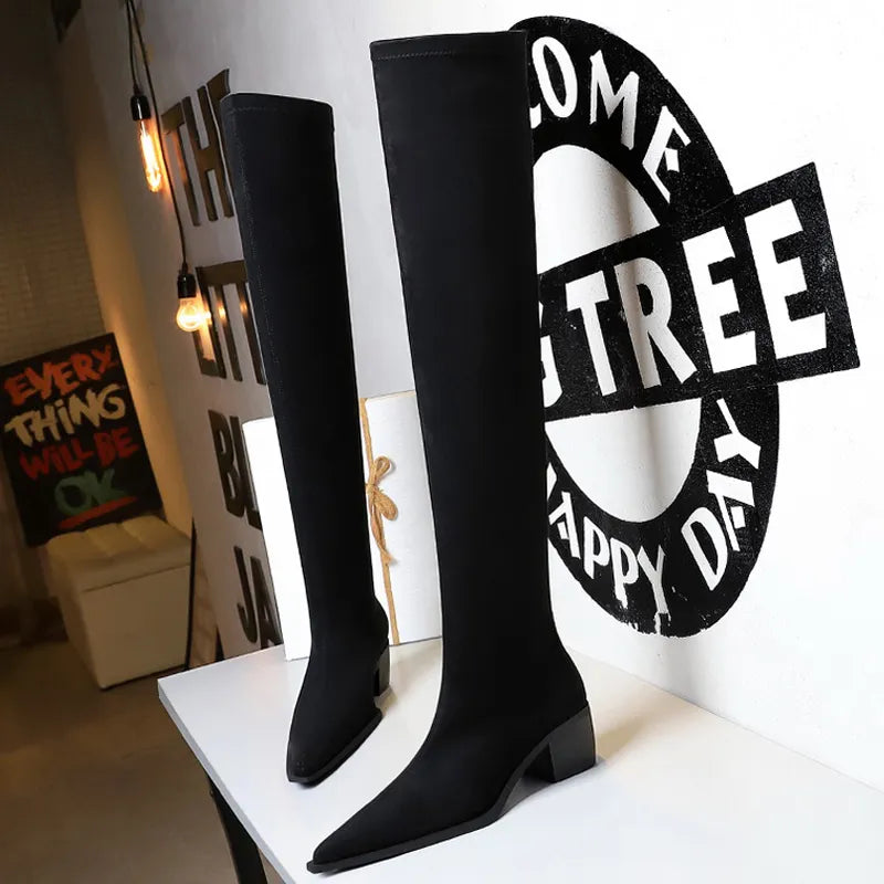 Y2K Fashion Winter Slim Fit Over The Knee Suede Boots - Sexy Long Grunge Aesthetic Style