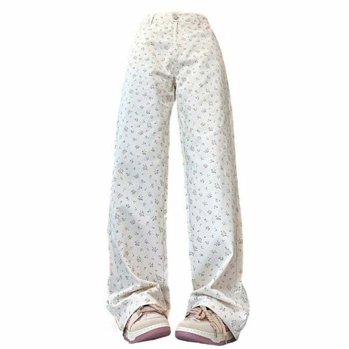 Y2K Floral Print Cord Pants - Vintage Aesthetic, Grunge Style, Cute Comfy Bottoms