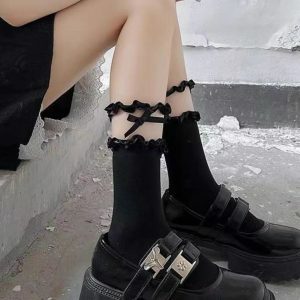 Y2K Lace Mesh Ankle Socks for Grunge Aesthetic & Coquette Style Outfits