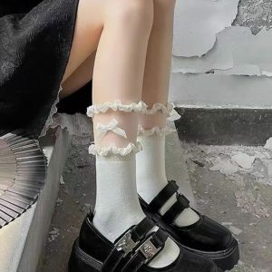 Y2K Lace Mesh Ankle Socks for Grunge Aesthetic & Coquette Style Outfits