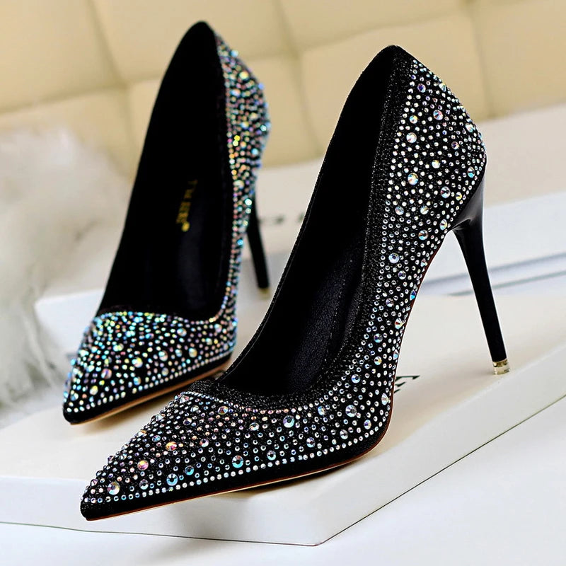 Y2K Rhinestone High Heels - Chic Pumps for Weddings & Grunge Aesthetic Outfits