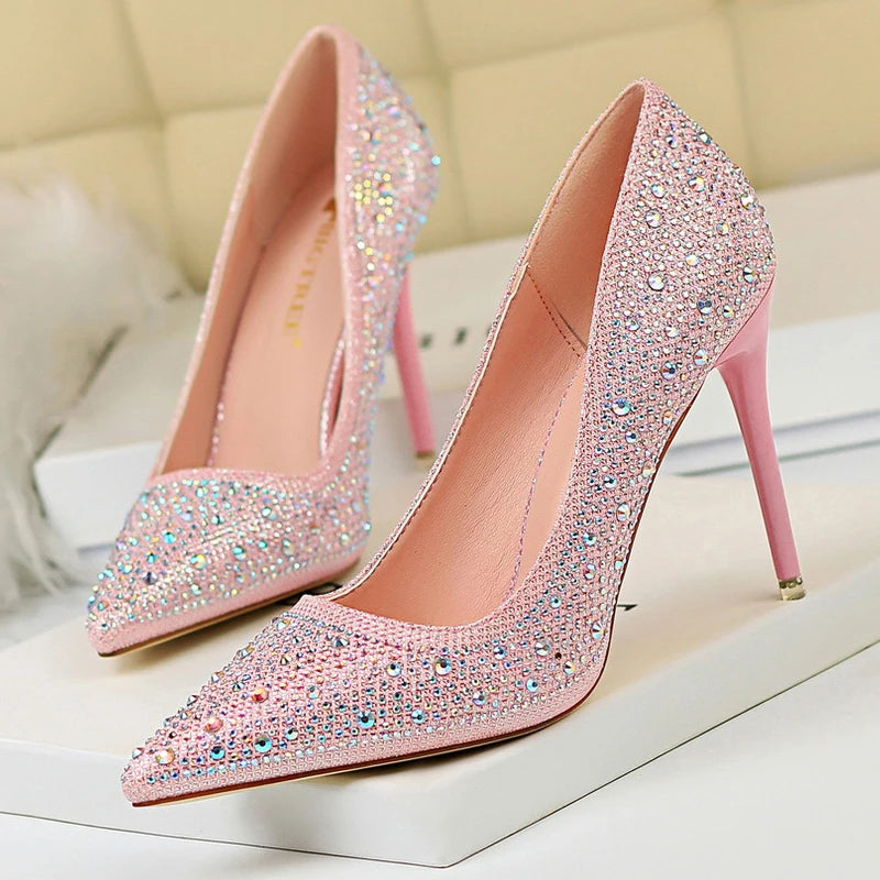 Y2K Rhinestone High Heels - Chic Pumps for Weddings & Grunge Aesthetic Outfits