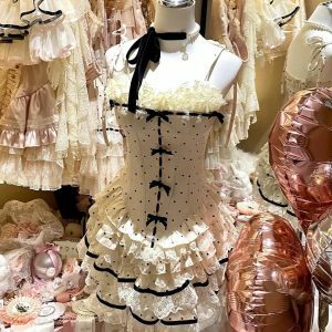 Y2K Vintage Polka Dot Corset Set - Cute Tops for Coquette Aesthetic & Grunge Style