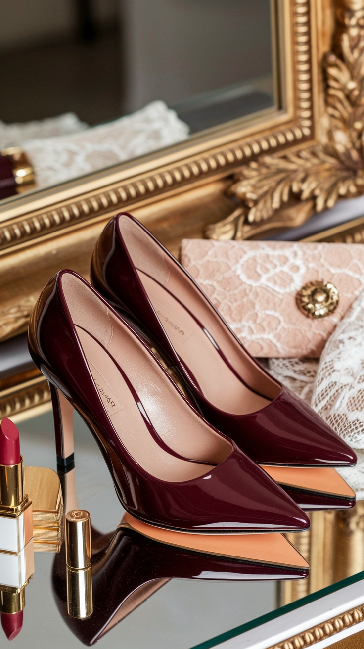 burgundy heels outfit idea
