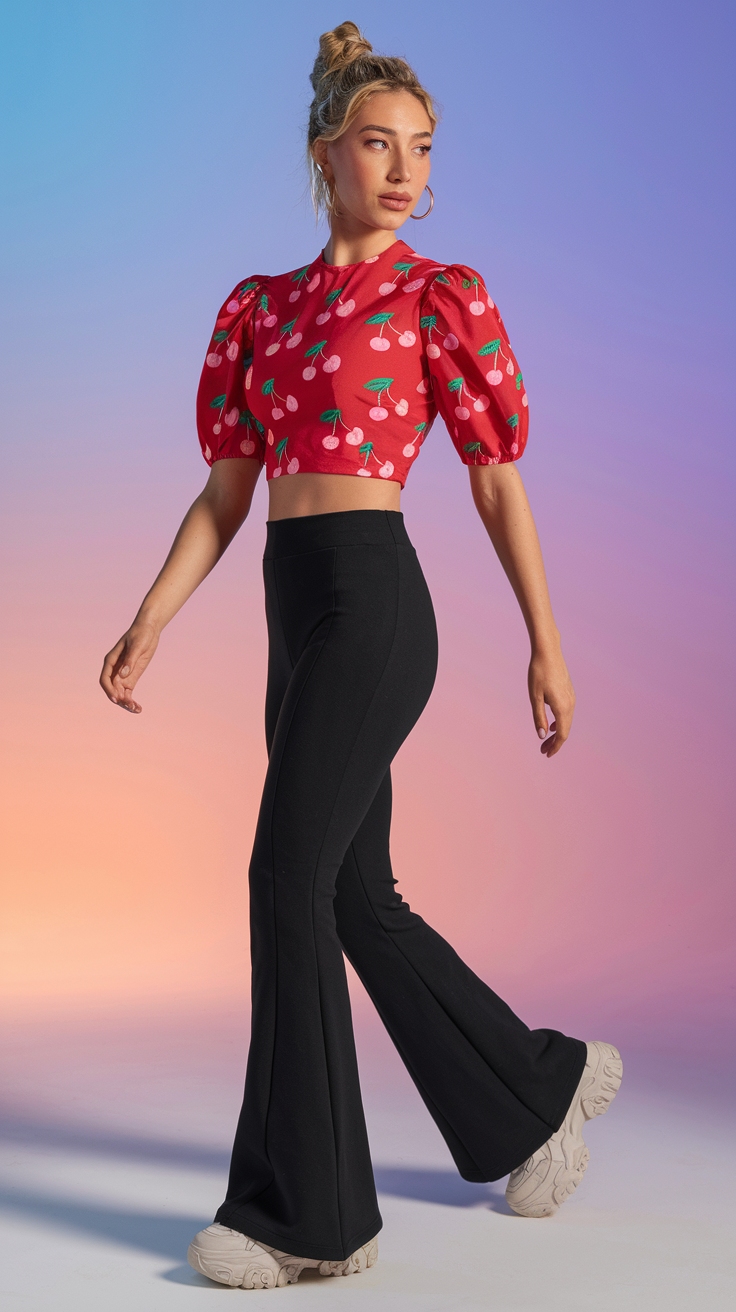 cherry crop top outfit idea