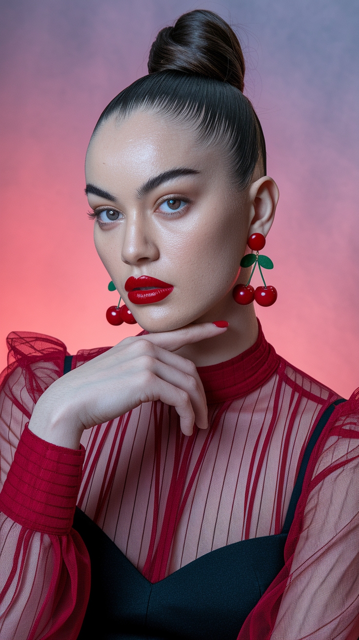 cherry earrings outfit idea