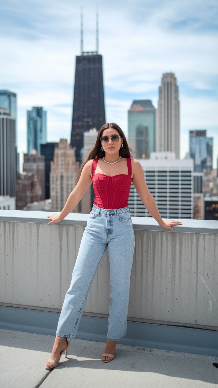 cherry red top outfit idea