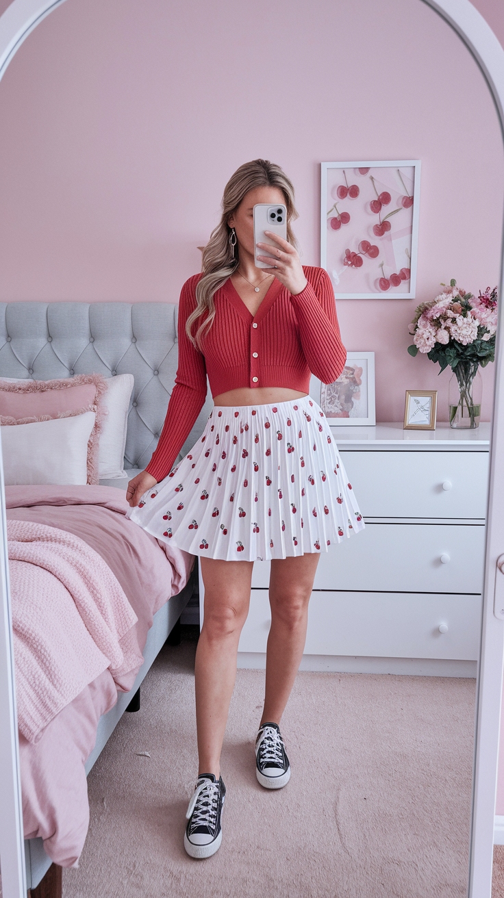 cherry skirt outfit idea