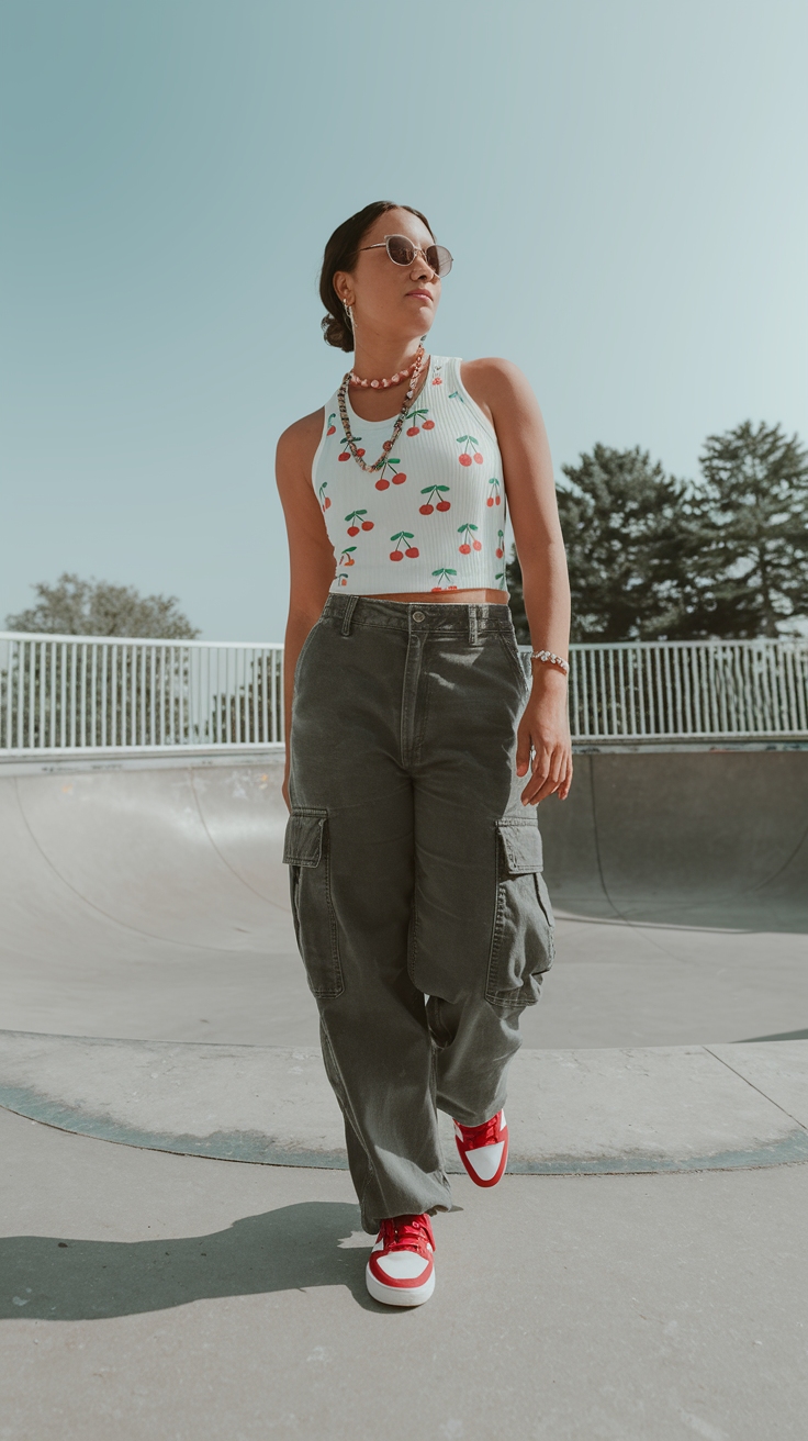 cherry tank top outfit idea