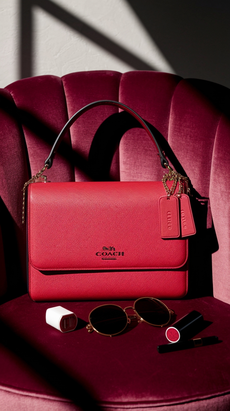 coach red bag outfit idea