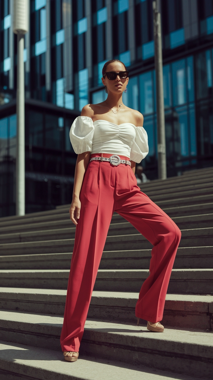 red pants outfit idea