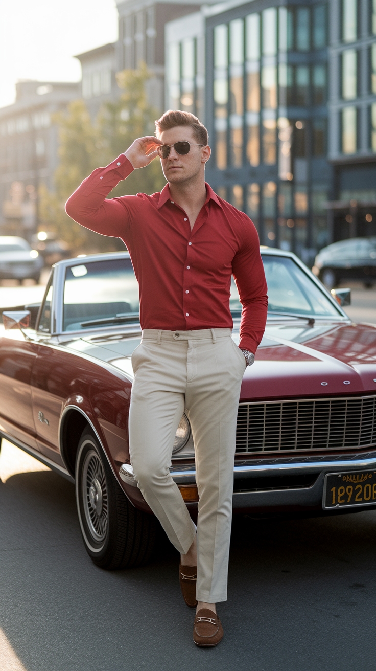 red shirt outfit idea for men