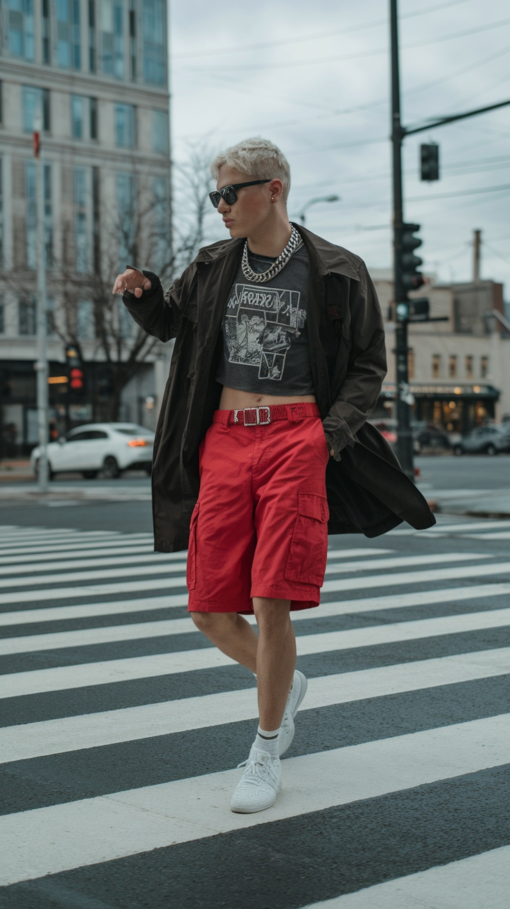 red shorts outfit idea