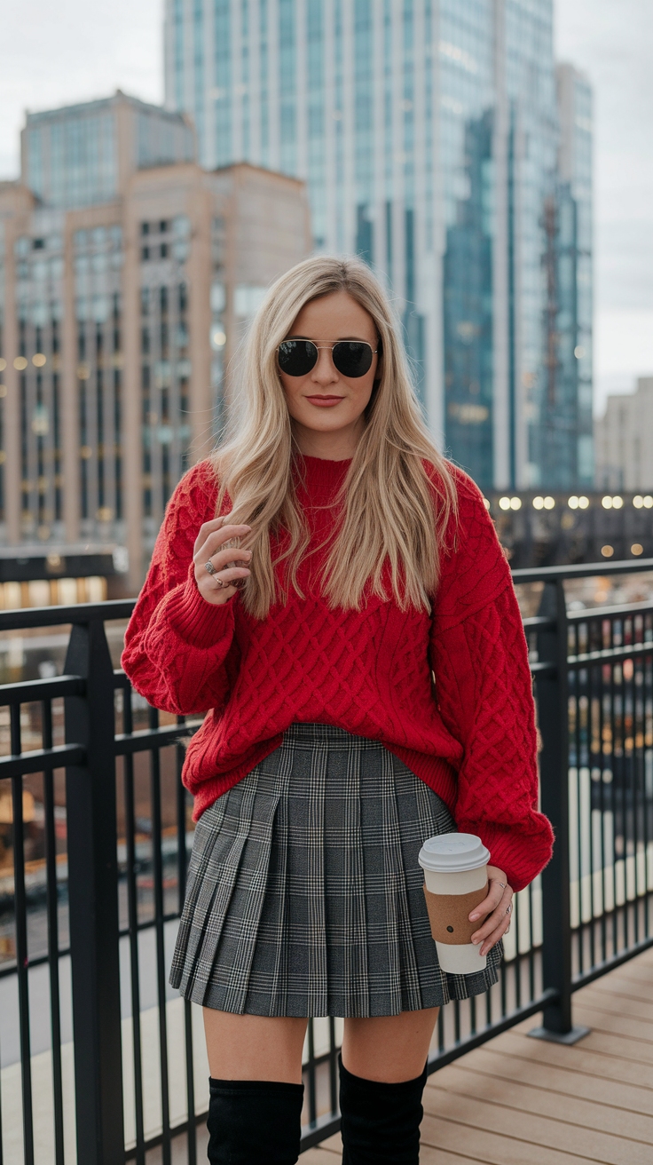 red sweater outfit idea