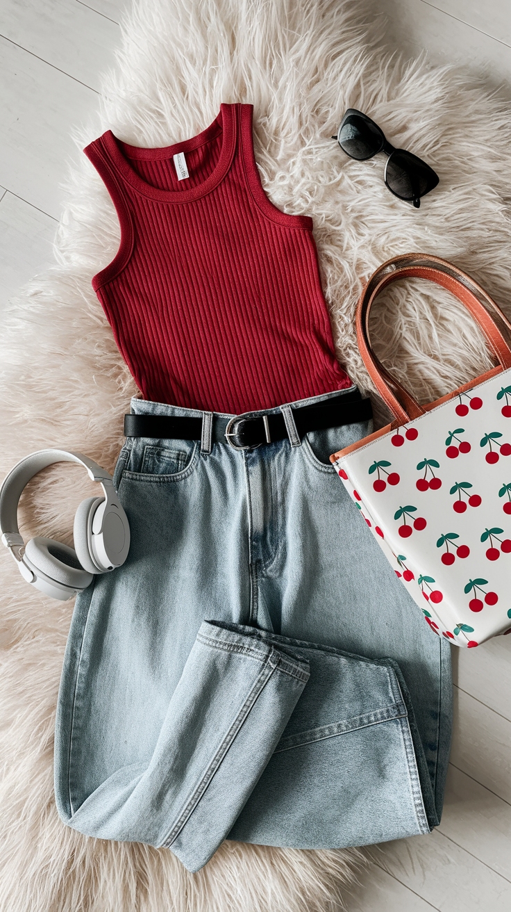 red tank top outfit idea