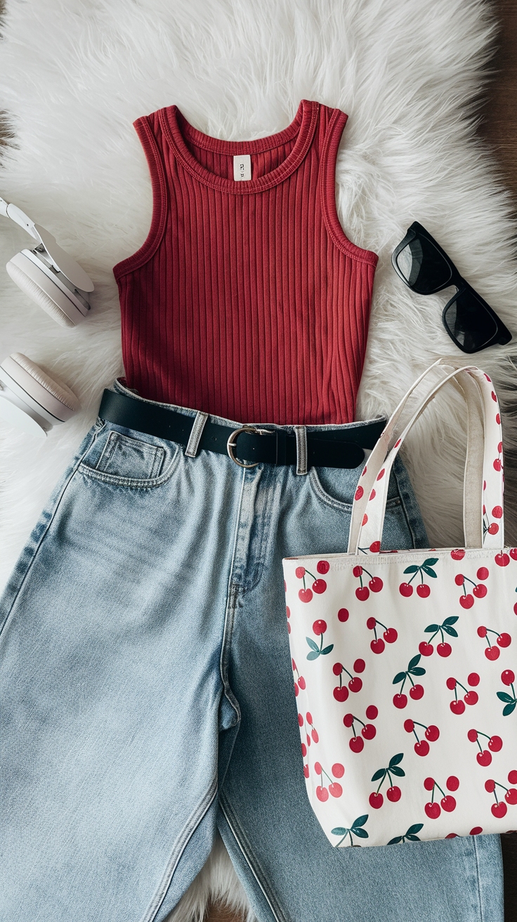 Versatile Red Tank Top Outfit for Summer Days outfit idea