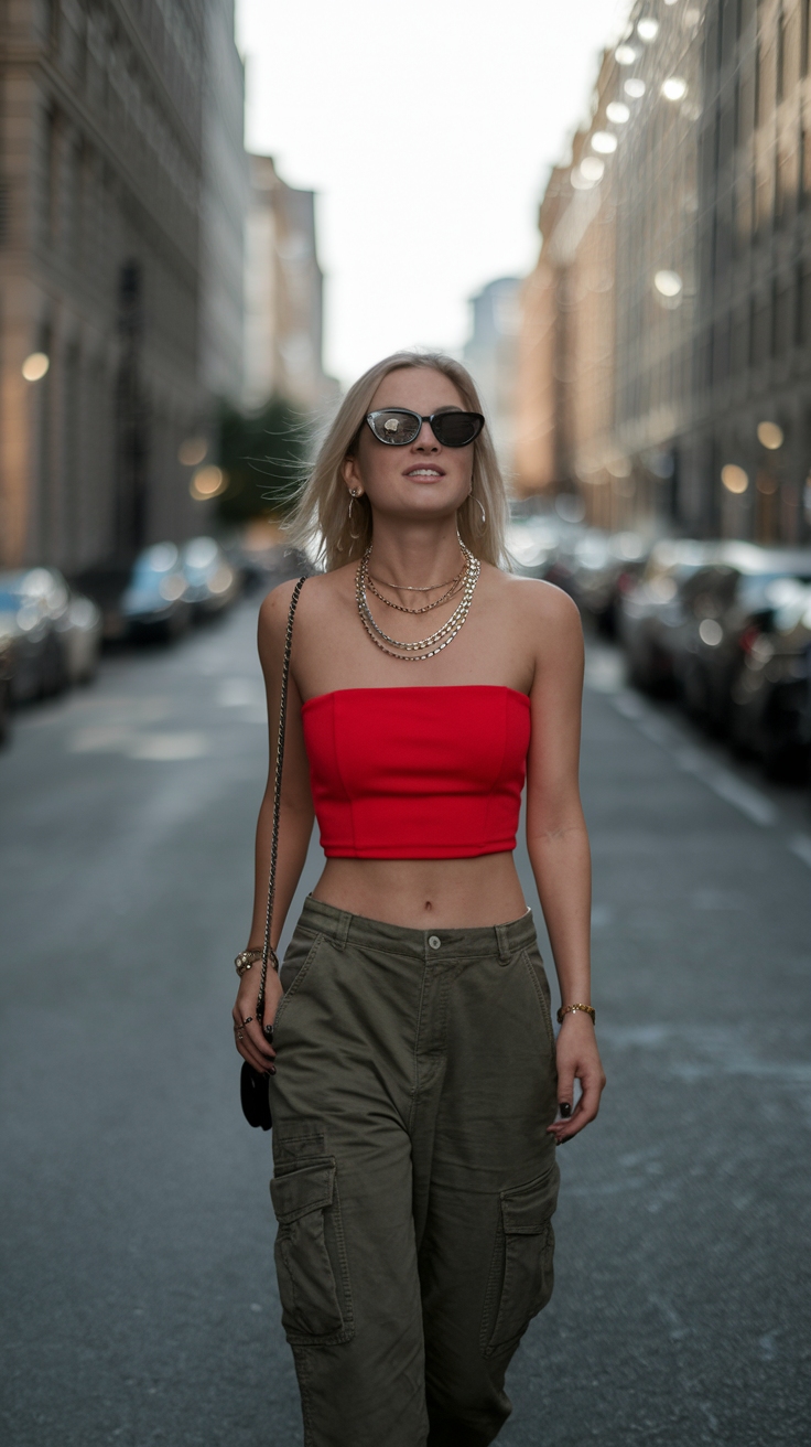red tube top outfit idea