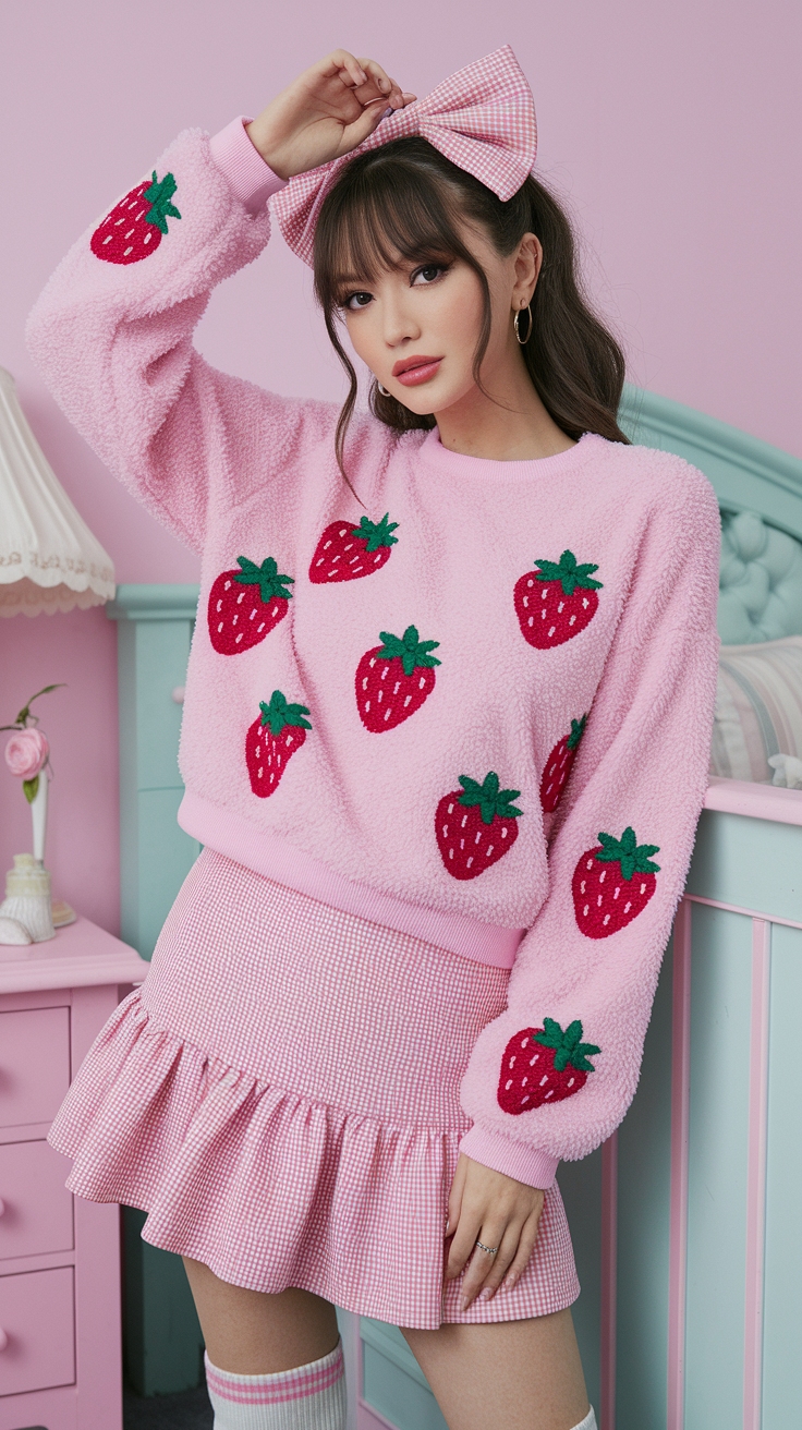 Cozy Strawberry Sweater Outfit for Cooler Days outfit idea
