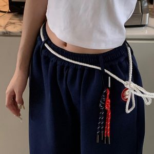 2024 American-Style Loose Draped Wide-Leg Tie Sports Pants for Couples - Casual Versatile Straight-Leg Sweatpants