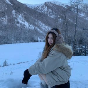 2024 Autumn Winter Vintage Large Fur Collar Hooded Cotton Coat for Women - Thick Loose Trendy Winter Jacket