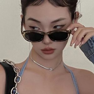 2024 Retro Cat Eye GM Green Oval Sunglasses - Y2K Fashion, European American Style, High-End Sun Protection