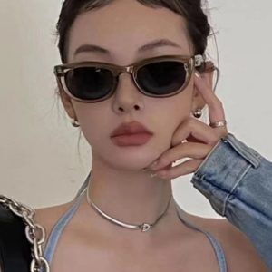 2024 Retro Cat Eye GM Green Oval Sunglasses - Y2K Fashion, European American Style, High-End Sun Protection