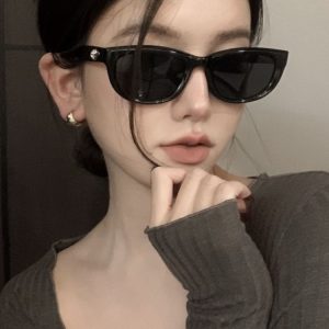 2024 Retro Cat Eye GM Green Oval Sunglasses - Y2K Fashion, European American Style, High-End Sun Protection