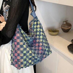 2024 Retro Large Capacity Denim Tote Bag for Women - Casual Shoulder Bag for Students & Commuting, Trendy Everyday Style