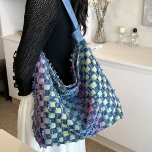 2024 Retro Large Capacity Denim Tote Bag for Women - Casual Shoulder Bag for Students & Commuting, Trendy Everyday Style