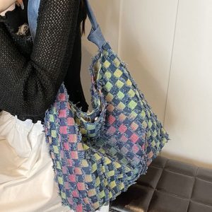2024 Retro Large Capacity Denim Tote Bag for Women - Casual Shoulder Bag for Students & Commuting, Trendy Everyday Style