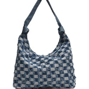 2024 Retro Large Capacity Denim Tote Bag for Women - Casual Shoulder Bag for Students & Commuting, Trendy Everyday Style