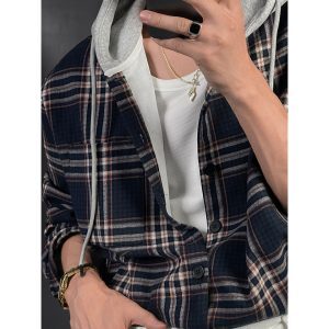 2024 Retro Loose Plaid Hooded Casual Shirt Jacket - Versatile Niche Fashion for 90s and Y2K Inspired Styles